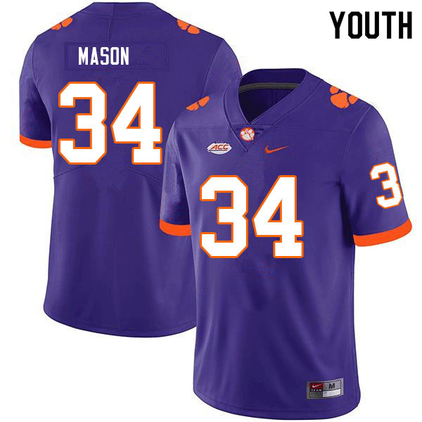 Youth #34 Armon Mason Clemson Tigers College Football Jerseys Sale-Purple - Click Image to Close